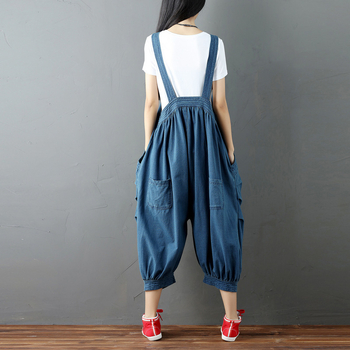 Salopetă denim cu bretele – talie înaltă, croială lejeră, lungime cropped, 95% bumbac