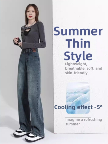 Jeansi cu talie înaltă și croială dreaptă, croială wide-leg, denim din bumbac, primăvară-vară 2025