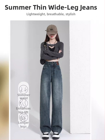 Jeansi cu talie înaltă și croială dreaptă, croială wide-leg, denim din bumbac, primăvară-vară 2025