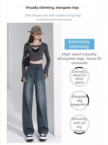 Jeansi cu talie înaltă și croială dreaptă, croială wide-leg, denim din bumbac, primăvară-vară 2025