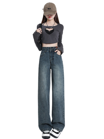 Jeansi cu talie înaltă și croială dreaptă, croială wide-leg, denim din bumbac, primăvară-vară 2025