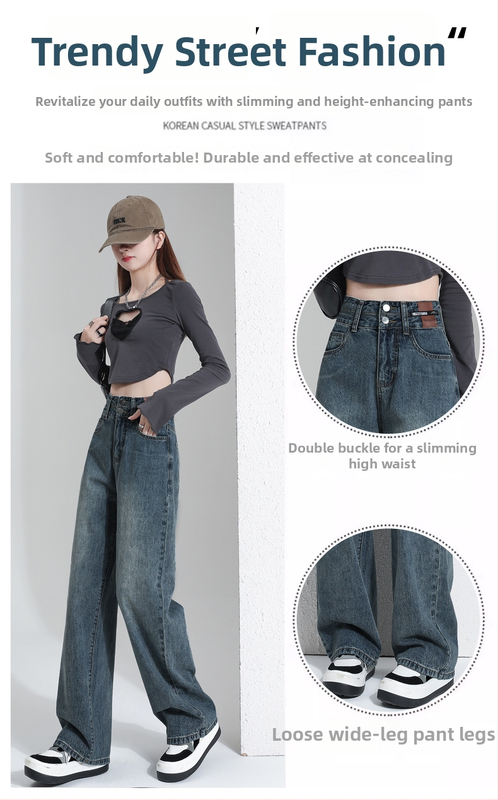 Jeansi cu talie înaltă și croială dreaptă, croială wide-leg, denim din bumbac, primăvară-vară 2025