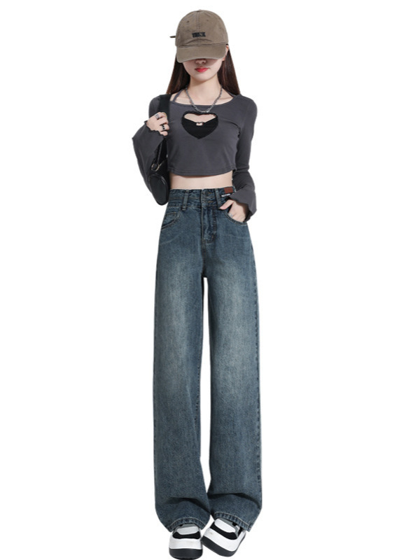 Jeansi cu talie înaltă și croială dreaptă, croială wide-leg, denim din bumbac, primăvară-vară 2025