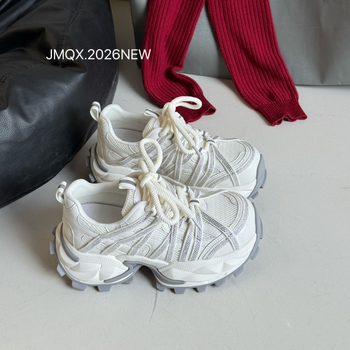 Ženske chunky dad shoes s gornjim dijelom od PU i mreže, zaobljeni vrh, vezanje, srednja visina pete 3–5 cm, đon od pjene od gume