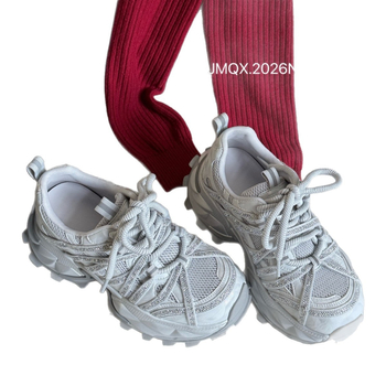 Ženske chunky dad shoes s gornjim dijelom od PU i mreže, zaobljeni vrh, vezanje, srednja visina pete 3–5 cm, đon od pjene od gume