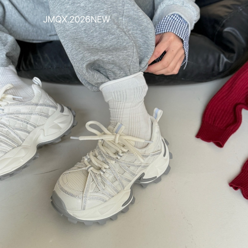 Ženske chunky dad shoes s gornjim dijelom od PU i mreže, zaobljeni vrh, vezanje, srednja visina pete 3–5 cm, đon od pjene od gume