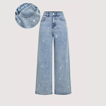 Traperice s rhinestone ukrasom, uska linija, pamuk-elastan-poliester mješavina, srednje visoki struk, japansko-korejski casual stil
