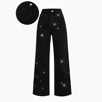 Traperice s rhinestone ukrasom, uska linija, pamuk-elastan-poliester mješavina, srednje visoki struk, japansko-korejski casual stil