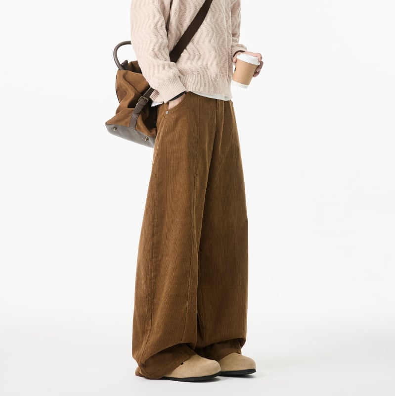 Muške casual hlače – japanski retro stil, ravni kroj, srednji pojas, jednobojne, elastičan poliester materijal s ukrasnim džepovima