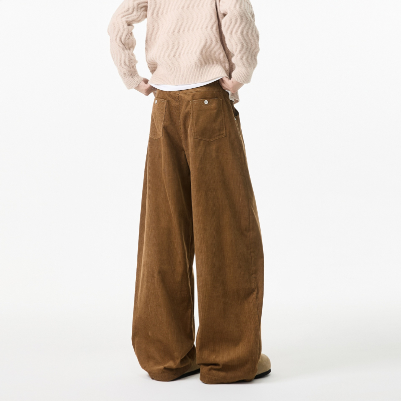 Muške casual hlače – japanski retro stil, ravni kroj, srednji pojas, jednobojne, elastičan poliester materijal s ukrasnim džepovima