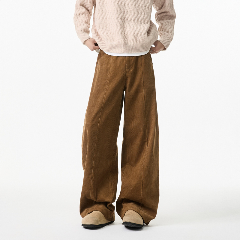 Muške casual hlače – japanski retro stil, ravni kroj, srednji pojas, jednobojne, elastičan poliester materijal s ukrasnim džepovima
