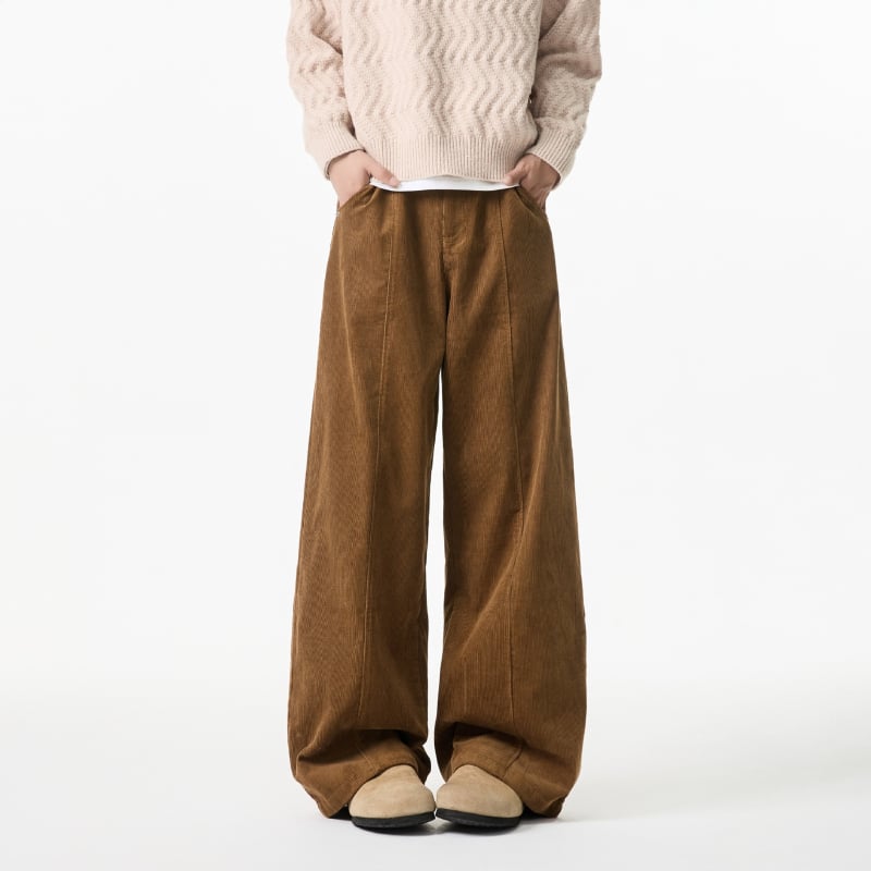 Muške casual hlače – japanski retro stil, ravni kroj, srednji pojas, jednobojne, elastičan poliester materijal s ukrasnim džepovima