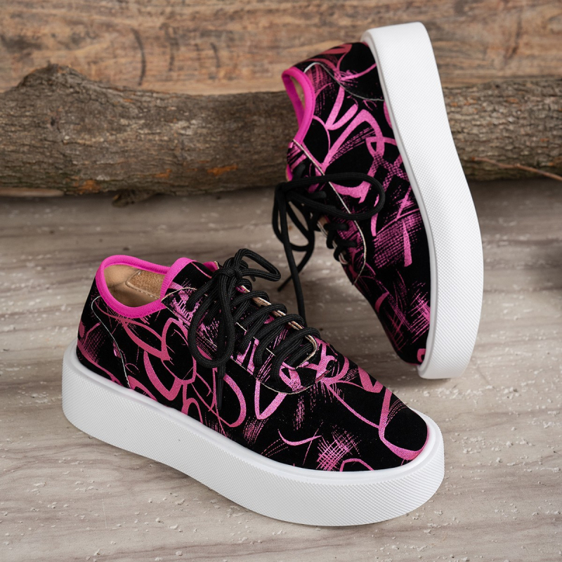 Pantofi sport casual femei, vârf pătrat, PU upper, model cu dungi, mid-top