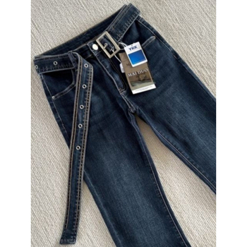 Pantaloni jeansi din denim, micro-elastici, talie lejeră, croială lejeră, pentru iarna 2024