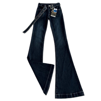 Pantaloni jeansi din denim, micro-elastici, talie lejeră, croială lejeră, pentru iarna 2024