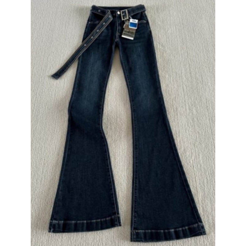 Pantaloni jeansi din denim, micro-elastici, talie lejeră, croială lejeră, pentru iarna 2024