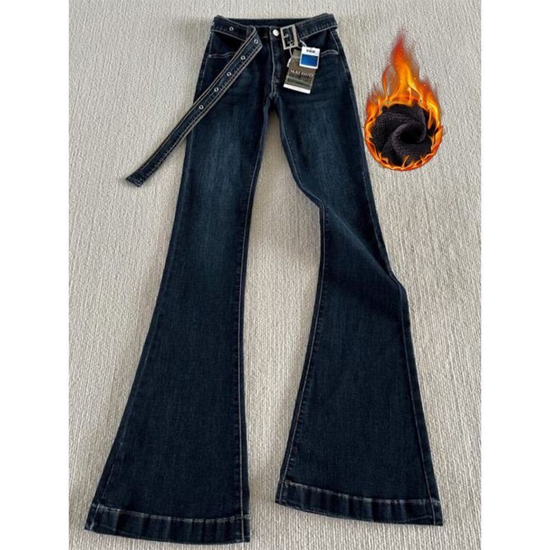 Pantaloni jeansi din denim, micro-elastici, talie lejeră, croială lejeră, pentru iarna 2024