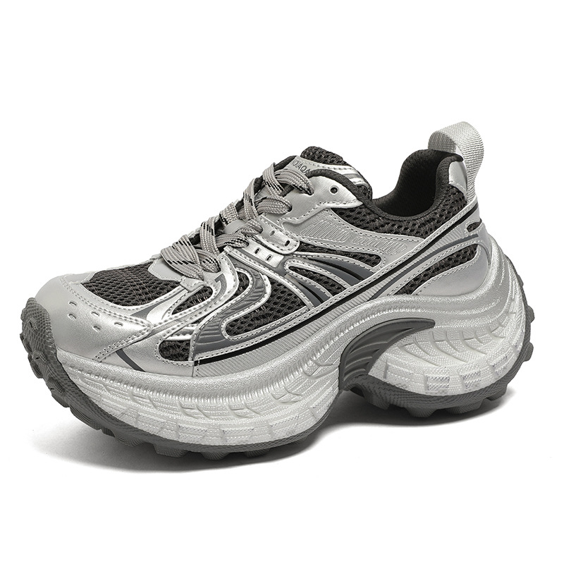 Ženske cipele tipa dad shoes s debelim potplatom, model color-block, peta 6–8 cm, PVC potplat, na vezanje, niski profil