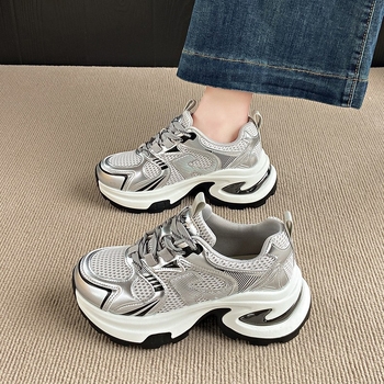 Cipele tip Dad Shoes, Korejskog stila, gornji dio od mrežaste tkanine, srednji peta 3-5 cm, zatvaranje šnirkama