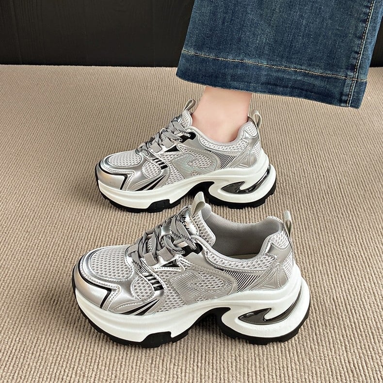 Cipele tip Dad Shoes, Korejskog stila, gornji dio od mrežaste tkanine, srednji peta 3-5 cm, zatvaranje šnirkama