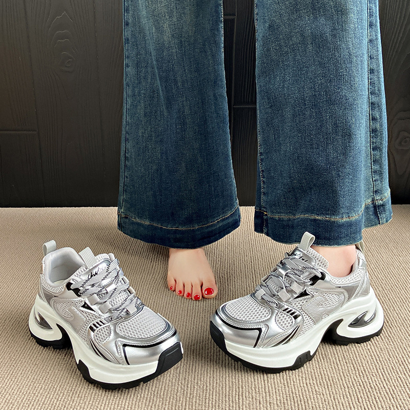 Cipele tip Dad Shoes, Korejskog stila, gornji dio od mrežaste tkanine, srednji peta 3-5 cm, zatvaranje šnirkama