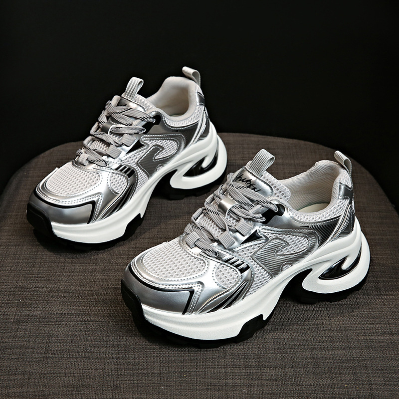 Cipele tip Dad Shoes, Korejskog stila, gornji dio od mrežaste tkanine, srednji peta 3-5 cm, zatvaranje šnirkama