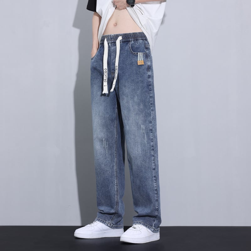 Τζιν με ίσια γραμμή - μεσαία μέση, πλυμένα, ελαφριά ελαστικότητα, πολυεστέρας 70%