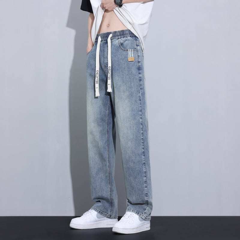 Τζιν με ίσια γραμμή - μεσαία μέση, πλυμένα, ελαφριά ελαστικότητα, πολυεστέρας 70%