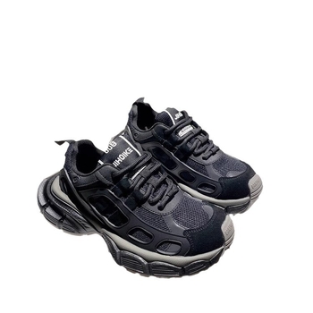 Pantofi platformă din piele pentru femei, stil coreean, vârf rotund, piele de vițel în două straturi, talpă din cauciuc, toc mediu 3-5 cm