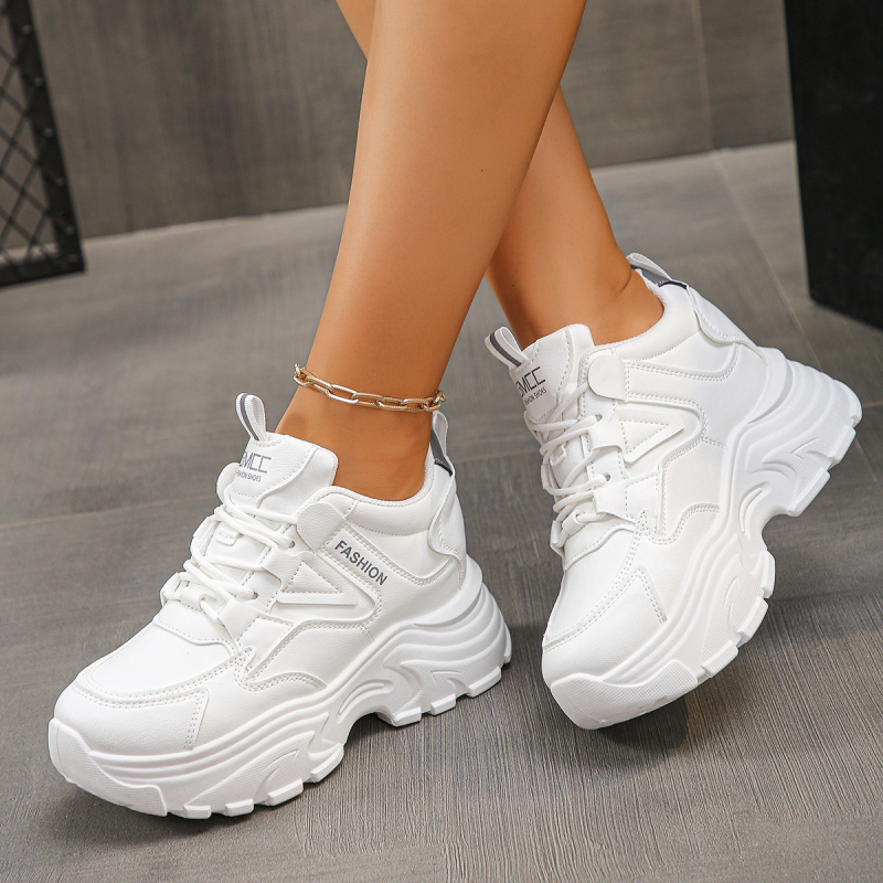 Pantofi femei cu creștere a înălțimii, înalte, cu șireturi, talpă din cauciuc turnată prin injecție