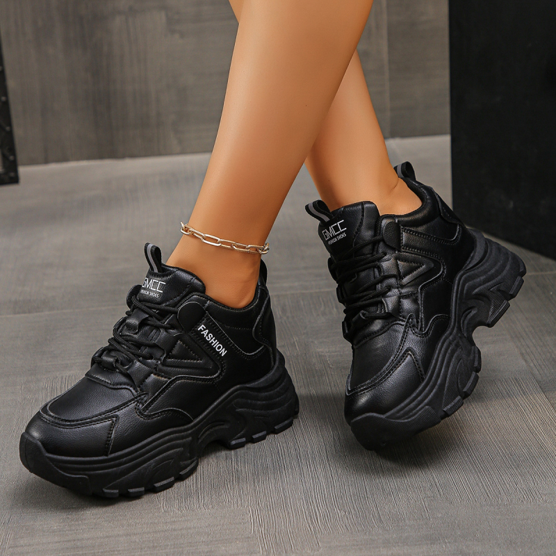 Pantofi femei cu creștere a înălțimii, înalte, cu șireturi, talpă din cauciuc turnată prin injecție