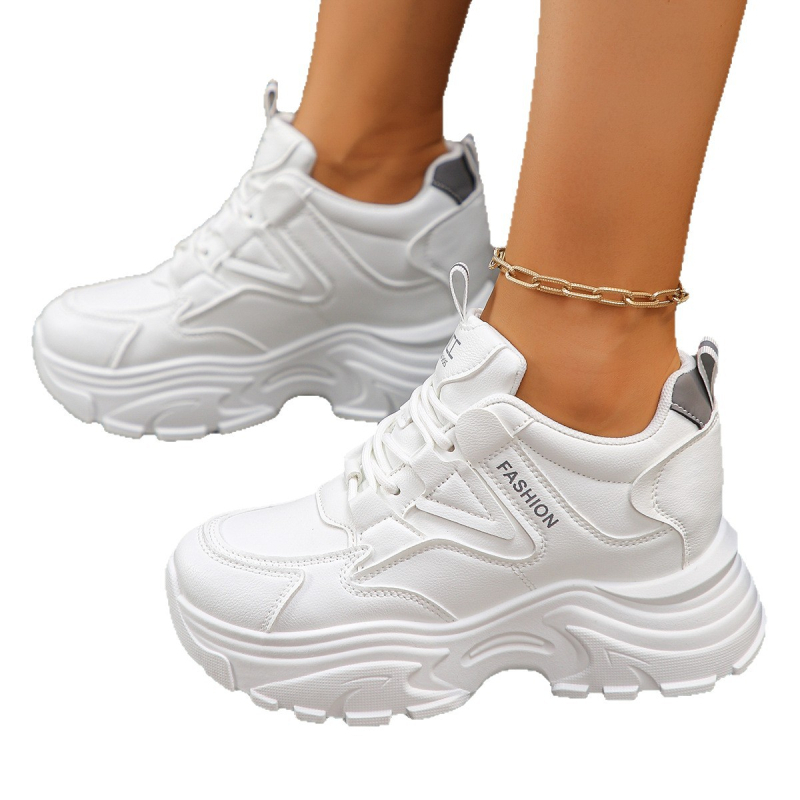 Pantofi femei cu creștere a înălțimii, înalte, cu șireturi, talpă din cauciuc turnată prin injecție