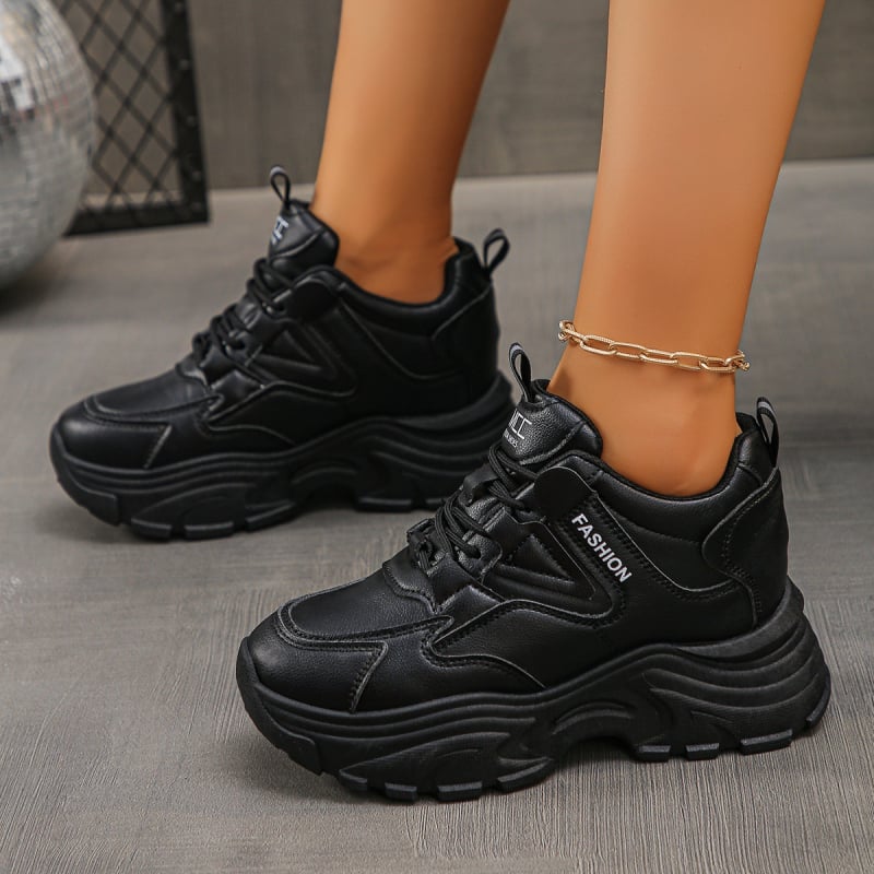 Pantofi femei cu creștere a înălțimii, înalte, cu șireturi, talpă din cauciuc turnată prin injecție