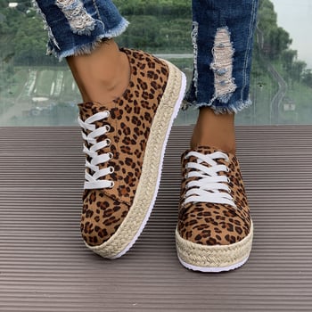 Ženske dnevne tenisice s leopard printom, niski kroj, vezanje, PU gornji dio, gumeni potplat