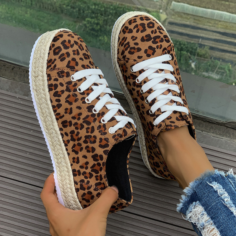 Ženske dnevne tenisice s leopard printom, niski kroj, vezanje, PU gornji dio, gumeni potplat