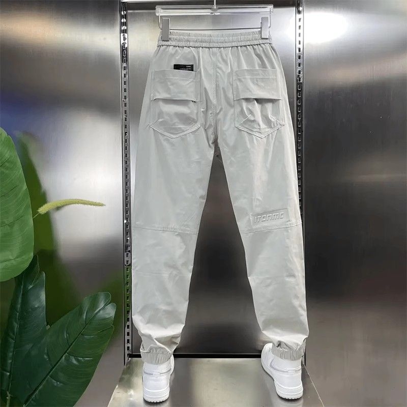Muške casual hlače jogger - prozračni poliester, Jacquard otisak s slovima, srednji pojas, kratka duljina, uske manžetne