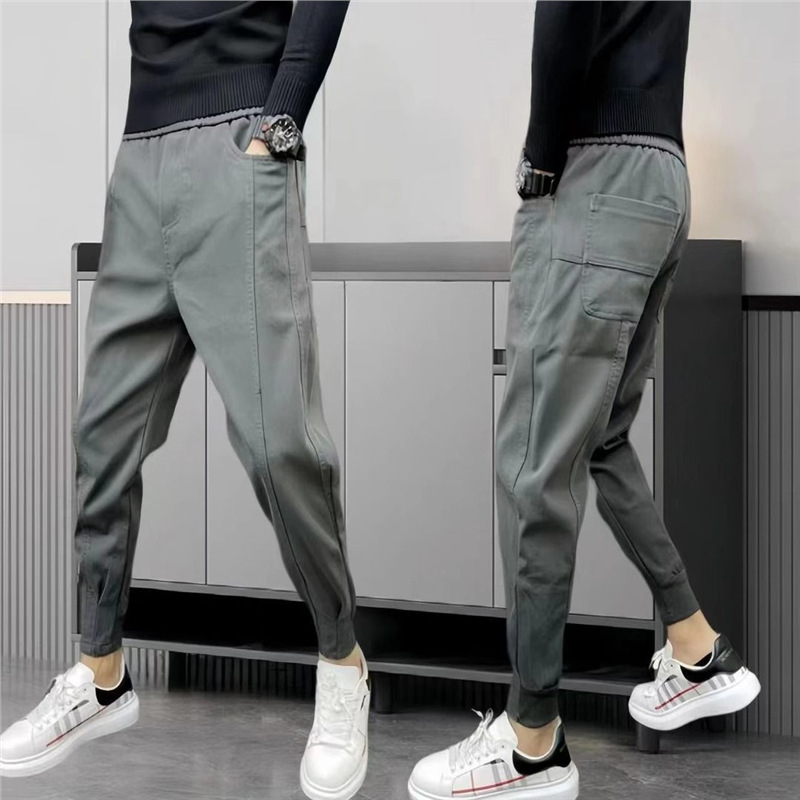 Muške casual cargo hlače s baršunastom podstavom, srednji pojas, duljina 9/10, mikroelastične, debeli materijal