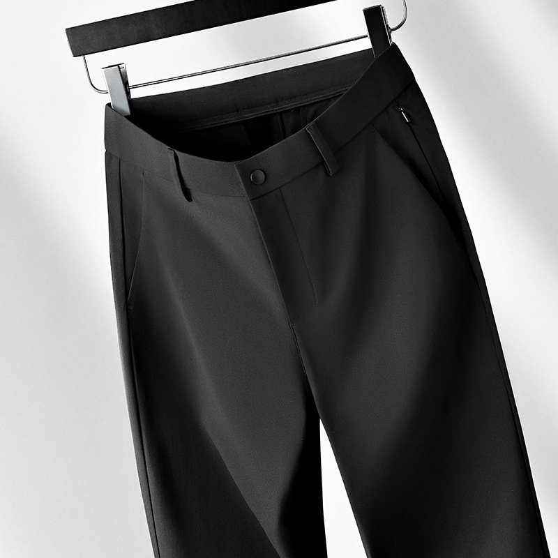 Muške hlače ravnog kroja, poslovno casual stil, srednji pojas, 100% poliester, jednofarbne, zip zatvarač, proljetni model