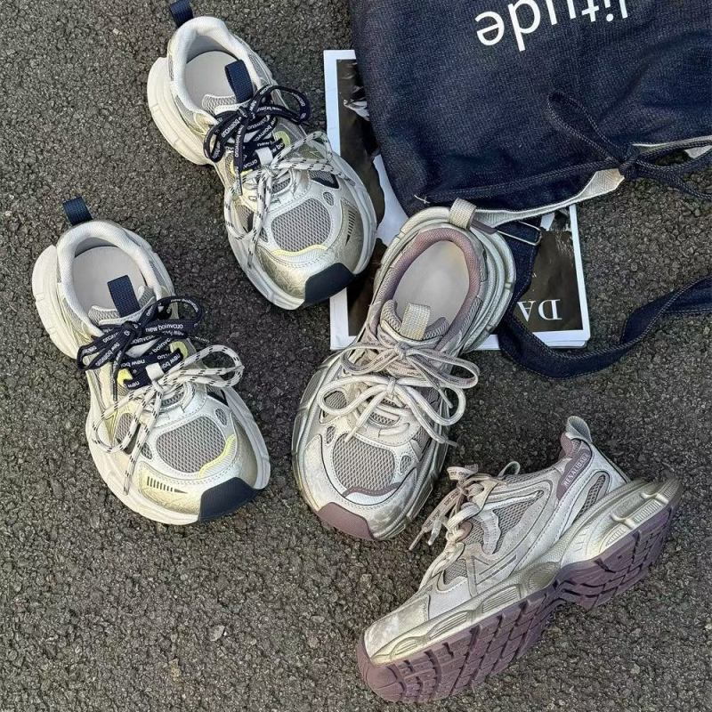 Ženske tenisice dad s debelim potplatom i platformom, gornji dio od prirodne kože, gumeni potplat, mrežasti unutrašnji dio, vezanje