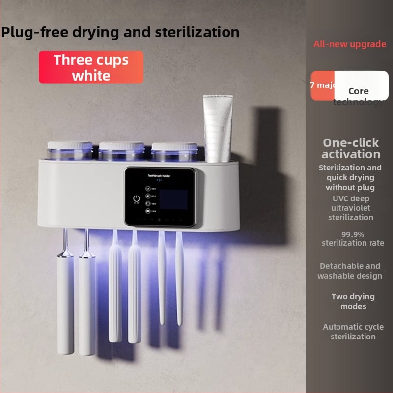 Zidni metalni držač za četkice za zube s UV sterilizacijom i sušenjem, kupaonica polica za čašu za ispiranje