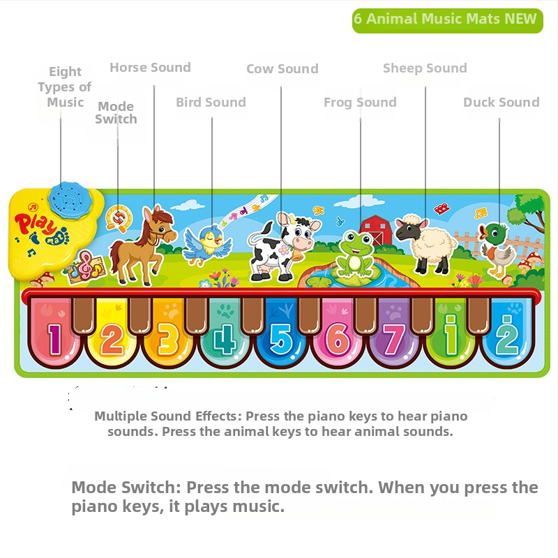 Detská hudobná tanečná podložka s zvukmi a svetlom, Hand Clap Piano, látka, integrovaná podložka pre plazenie, 1,2 cm hrúbka, vek 4–6 rokov