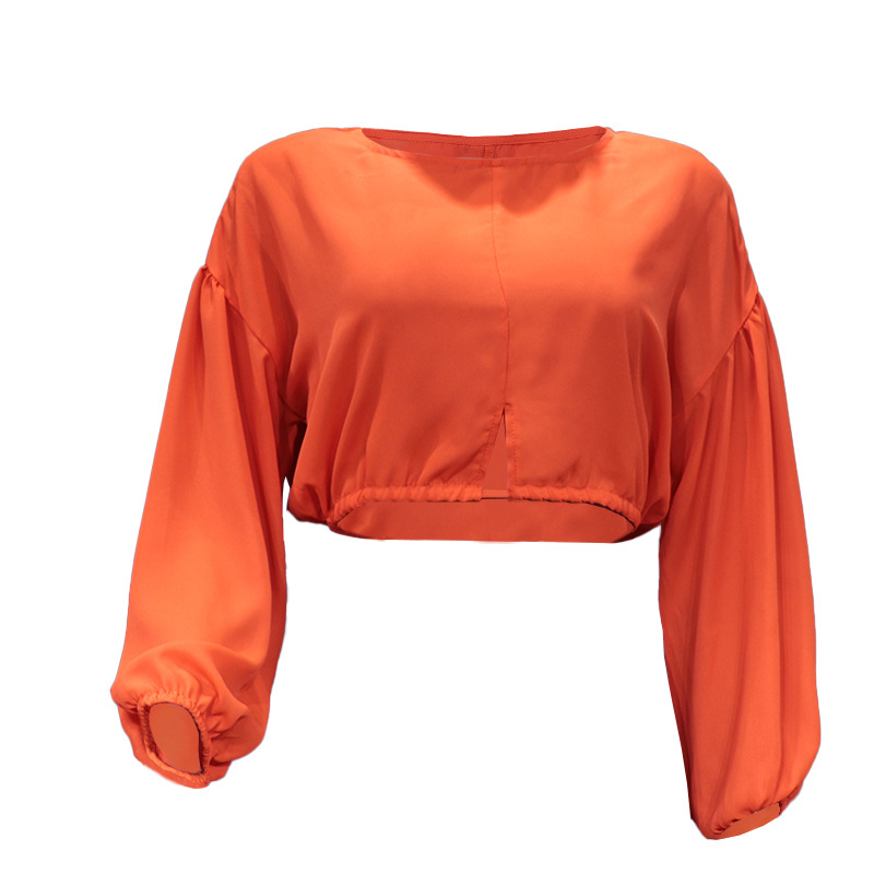 Pulover bluza s dugim rukavima, kratka duljina, okrugli izrez, balon rukavi