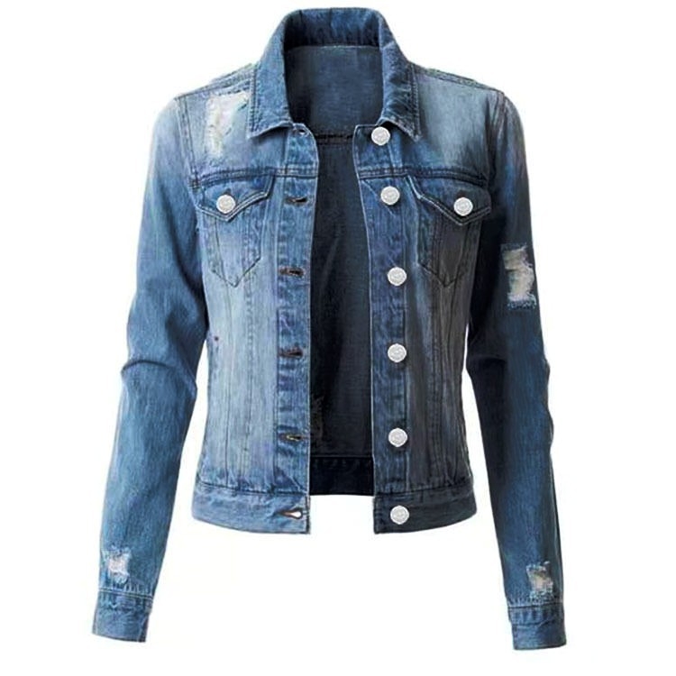 Denim košulja s dugim rukavima, četvrtasti ovratnik, uski kroj, mješavina poliester-bavlna 50-70%, kopčanje na jedan gumb