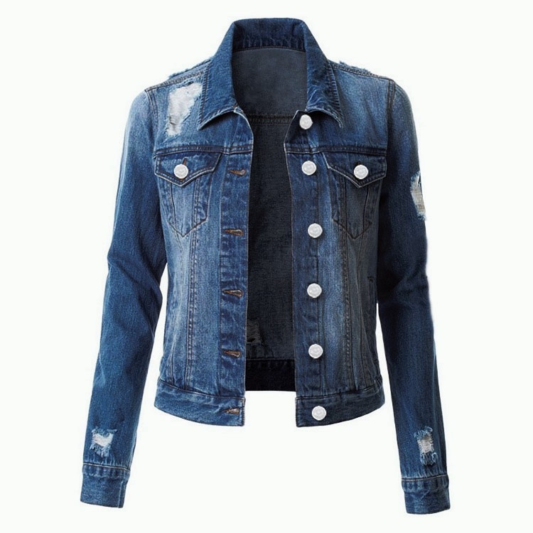 Denim košulja s dugim rukavima, četvrtasti ovratnik, uski kroj, mješavina poliester-bavlna 50-70%, kopčanje na jedan gumb