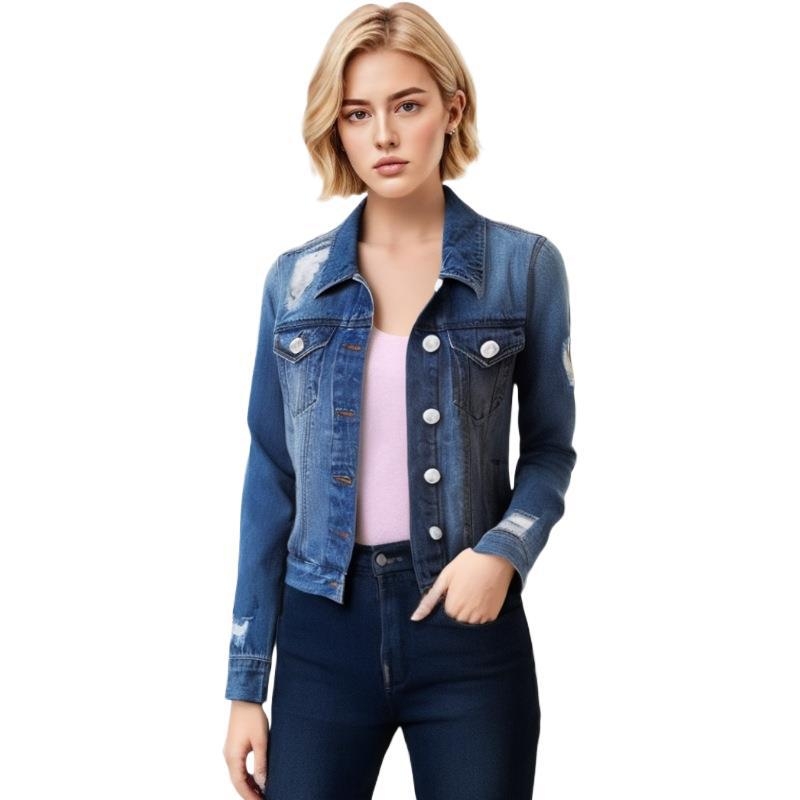 Denim košulja s dugim rukavima, četvrtasti ovratnik, uski kroj, mješavina poliester-bavlna 50-70%, kopčanje na jedan gumb