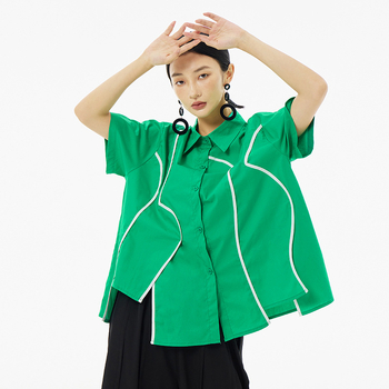 Košulja s POLO ovratnikom, šivani paneli, kratki rukavi, slobodan kroj, mješavina pamuka i poliestera (50–70% pamuka, 30–50% poliestera)