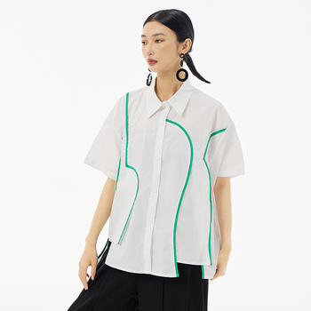 Košulja s POLO ovratnikom, šivani paneli, kratki rukavi, slobodan kroj, mješavina pamuka i poliestera (50–70% pamuka, 30–50% poliestera)