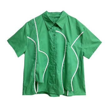 Košulja s POLO ovratnikom, šivani paneli, kratki rukavi, slobodan kroj, mješavina pamuka i poliestera (50–70% pamuka, 30–50% poliestera)