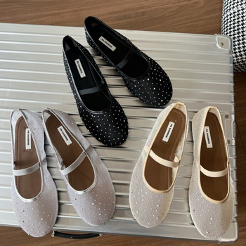 Ženske Slip-On cipele s mrežastim gornjim dijelom i kristalnim ukrasima (okrugli vrh • niski potplat 1–3 cm • plitko otvorenje)