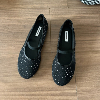 Ženske Slip-On cipele s mrežastim gornjim dijelom i kristalnim ukrasima (okrugli vrh • niski potplat 1–3 cm • plitko otvorenje)